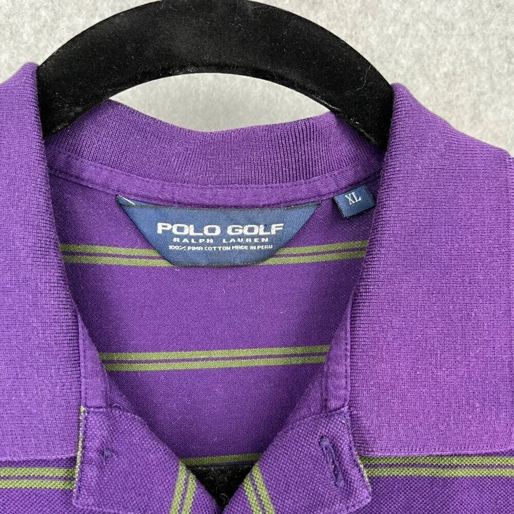 Ralph Lauren Polo Golf Shirt Size CL Purple Green Stripe Vintage Knit Casual
